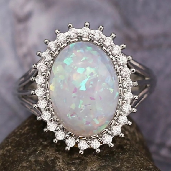 ¥ NEW HUGE OPAL DIAMOND 925 STERLING SILVER RING - Picture 3 of 5